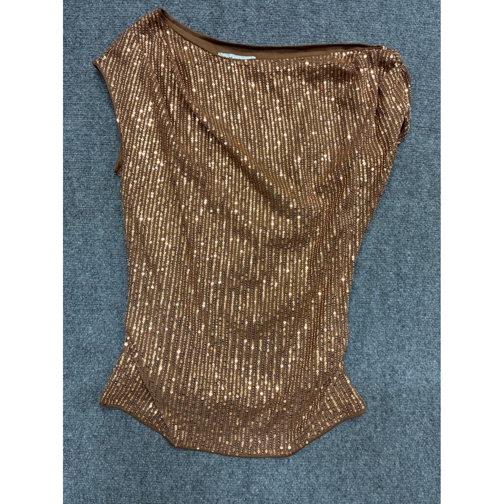 Sequin Grace Karin Bronze Cowl Neck Top Sleeveless Asymmetrical Party Small
